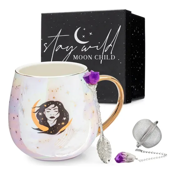 Taza De Cerámica Con Infusor De Té Y Cuchara Con Cristal