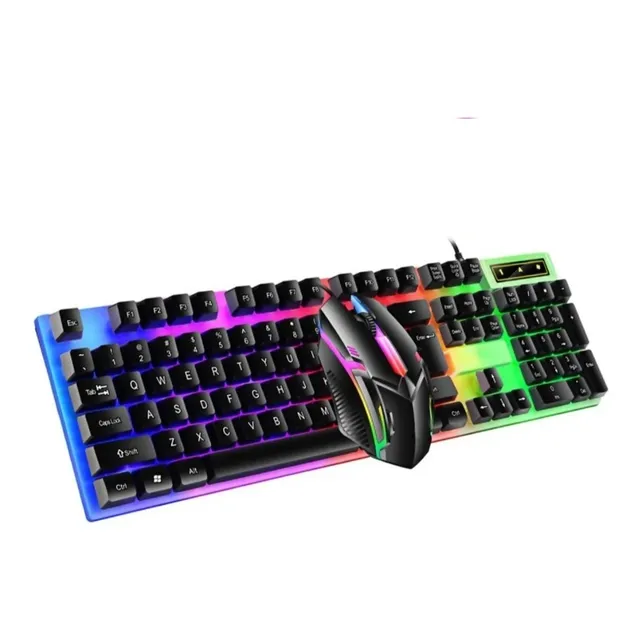 Teclado Gamer Gaming Oficina En Español Con Letra Ñ Luz Rgb Color del mouse Negro Color del teclado Negro