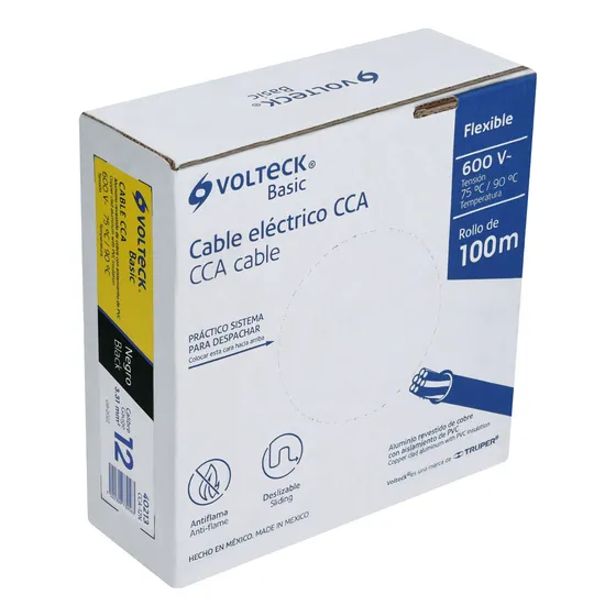 Rollo De 100m De Cable de Alucobre Thw Awg Negro Volteck CCA-12N