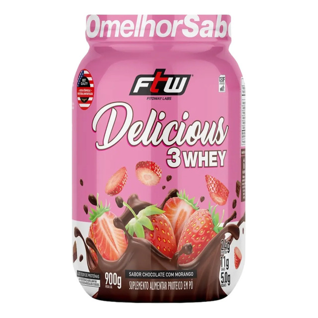 Delicious 3 Whey Proteína Hidrolisada Concentrada E Isolada Pote 900g Sabor Chocolate Com ...
