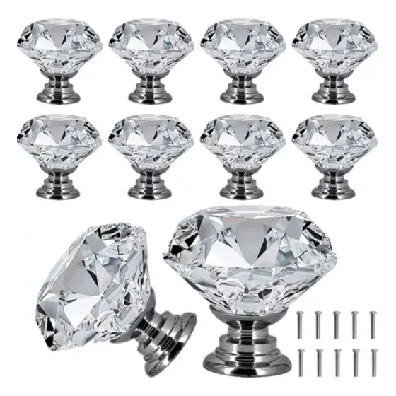 Tirador Cristal Forma Diamante Para Cajón Armario 10 Pcs Color Blanco Rayas