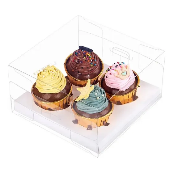 10 Cajas Acetato Transparente Para 4 Cupcakes Base Blanca Color Blanco