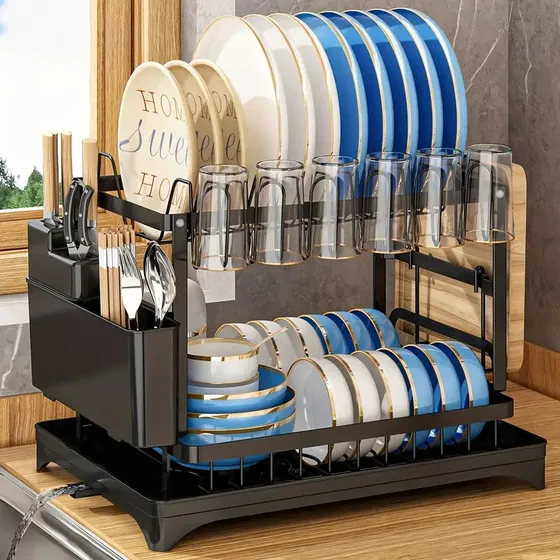 Escurridor De Platos Dos Niveles Con Drenaje Agua Inoxidable