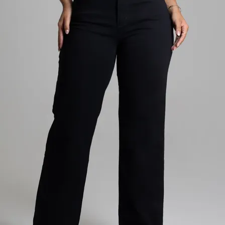 Calça Sarja Sawary Feminina Wide Leg_277557 Preto Liso 38