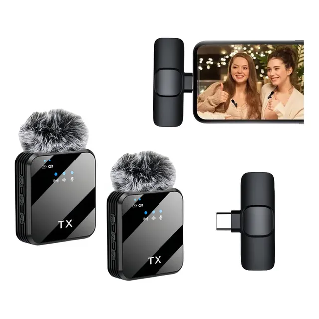 Micrófono Inalámbrico Lavalier 2 En 1 Para Teléfono Celular,