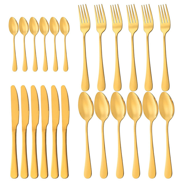 Faqueiro Jogo De Talheres 24 Peças De Aço Inox Cor Dourado Faqueiro Jogo De Talheres 24 Peças De Aço Inox Cor Dourado