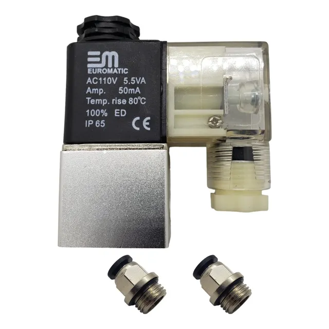 Electrovalvula Solenoide 2/2 Neumatica + Bobina+ Conectores 