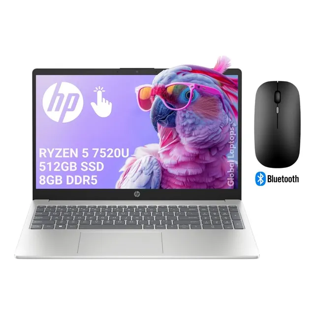 HP 15-fc0025 Ryzen 5 7520u 512gb SSD 8gb Ram DDR5 Screen 15.6 Fhd 1920 X 1080 Pantalla táctil Amd Radeon Graphics Laptop 15-fc0025 Incluye Windows with Gift Mouse