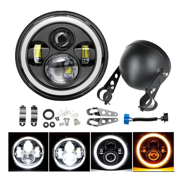 Faro De 7 In Con Carcasa Y Soporte Para Moto Universal Led