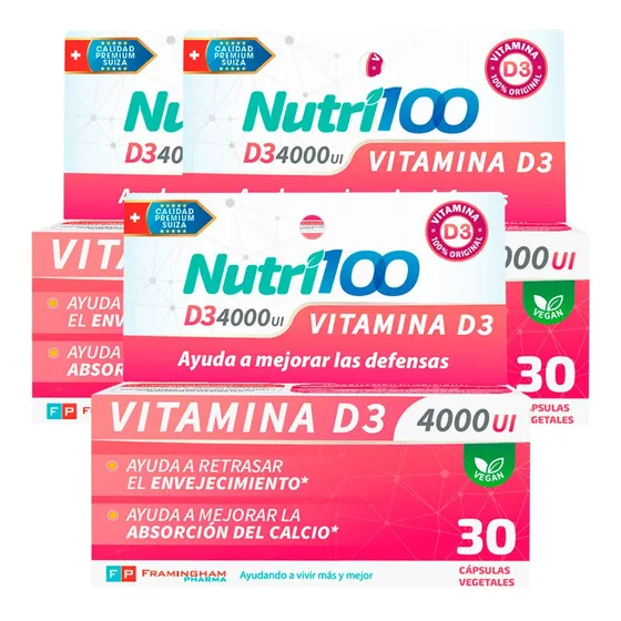 Pack 3 Nutri100 Vitamina D3 4000ui Alta Pureza Mejora Las De