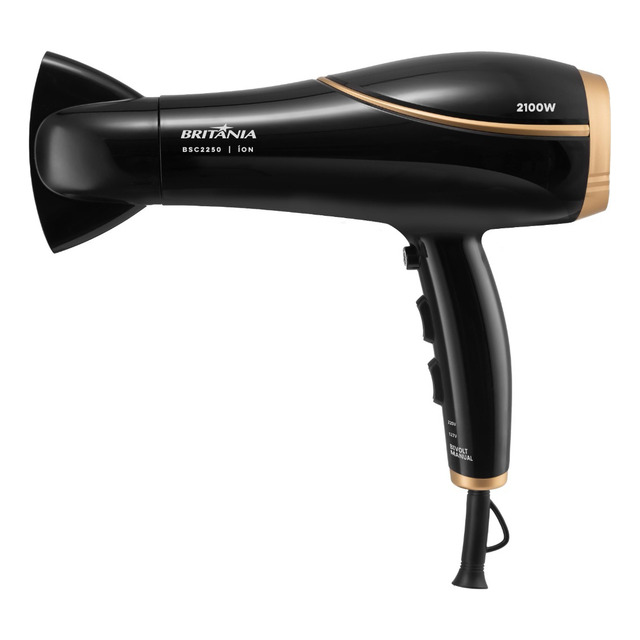 Secador De Cabelos Britânia 3 Temperaturas 2100w Bsc2250 Bivolt Preto 127/220v