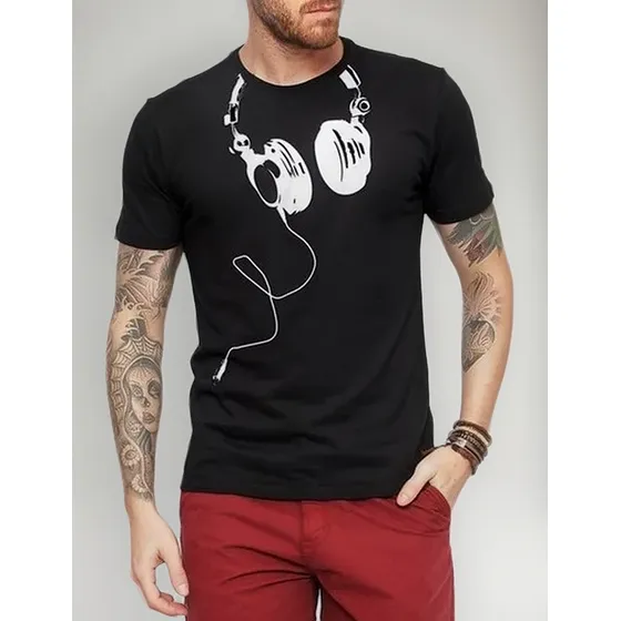 Camiseta Fones Engraçados Nerd Geek Dj Camisa Masculina