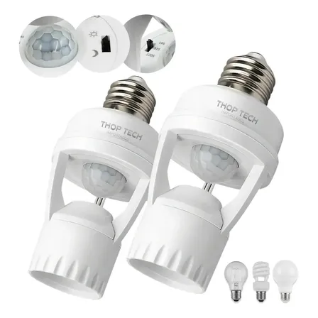 Kit 2 Sensores De Presença Iluminação Lâmpada Soquete E27 Com Fotocélula Thop Tech Importados Branco