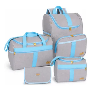 Kit Bolsas Maternidade 4 Peças Bege Neutro - Harmonia Azul-celeste