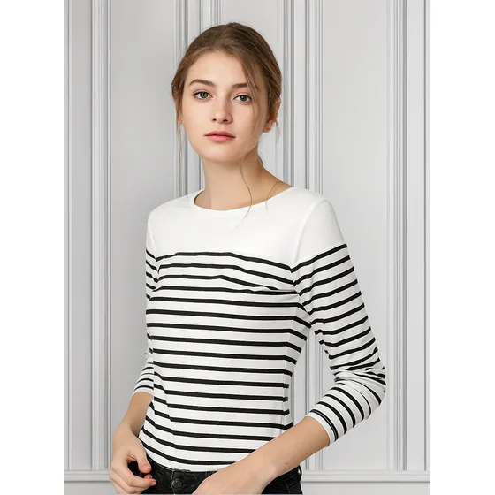 Playera Mujer Camiseta A Rayas Bloques De Color Manga Larga