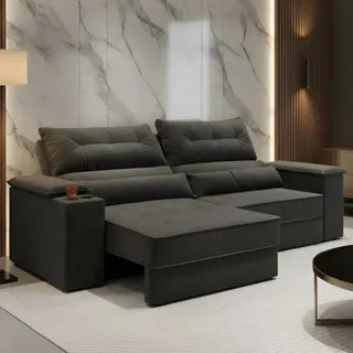 Sofá Retrátil Reclinável 3 Lugares Suede 2,10m Manhattan Cor Grafite