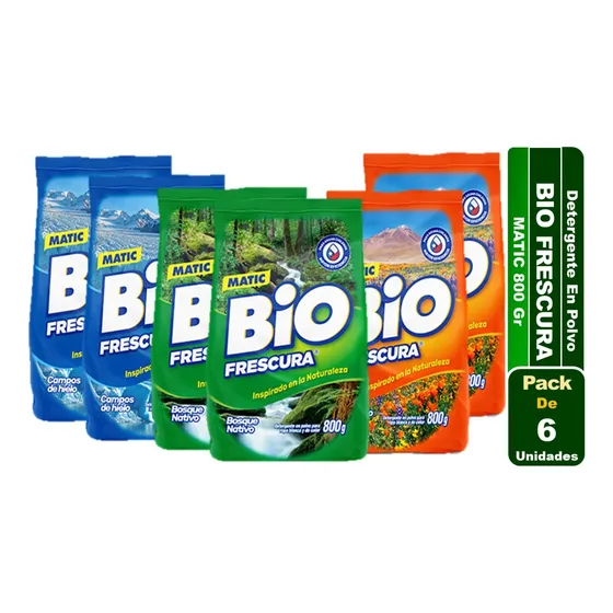 Detergente En Polvo Bio Frescura 800 Gr Pack De 6 Bolsas