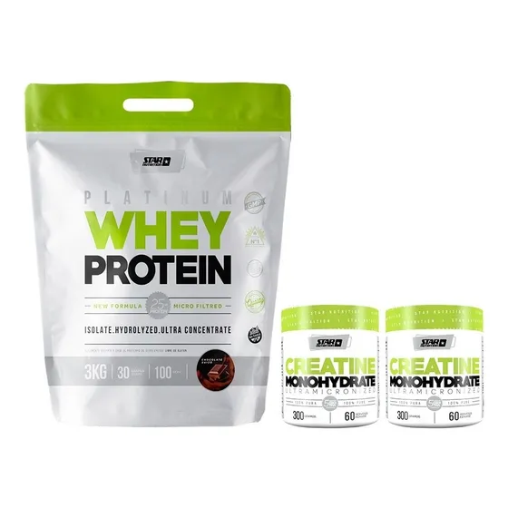 Whey Protein 3 Kg + 2 Creatina X 300 Grs Star Nutrition Sabor Chocolate