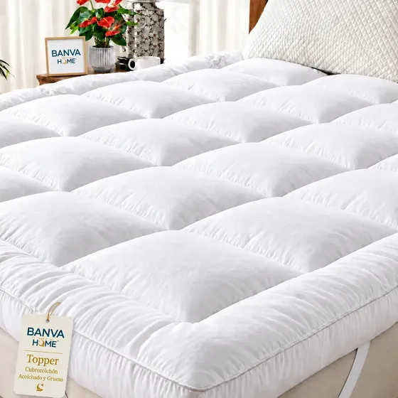 Cubrecolchon Topper 1 Plaza Acolchado Protector Cama Blanco