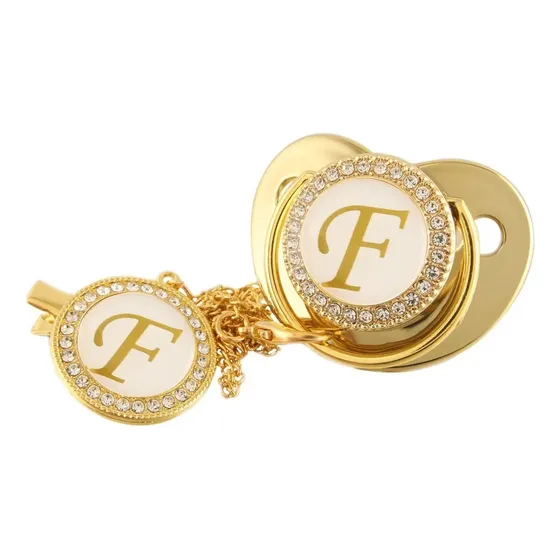 Chupeta Bebe Neném Com Inicias Do Nome Luxo Letra Cor Dourado - F