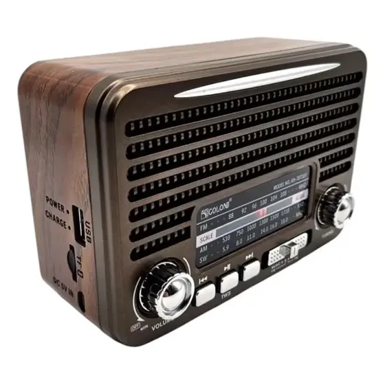 Radio Solar Golon Vintage Bluetooth AM FM SW USB SD Madera Portátil