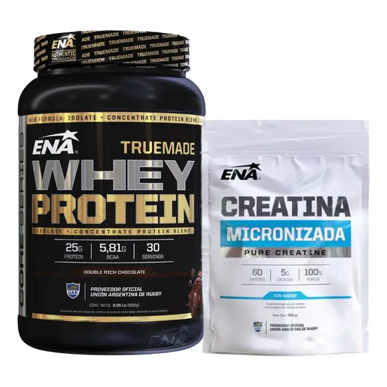 Combo Ena Whey Protein Choco 903g + Creatina Neutro Sabor Chocolate