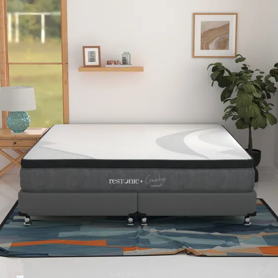 Restonic Crosby color gris Megaconfort Foam colchón King Size ortopédico 200cm x 190cm