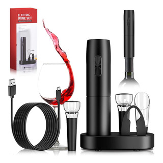 Sacacorchos De Vino Eléctrico Recargable Usb 5 En 1 Con Base Sacacorchos De Vino Eléctrico Recargable Usb 5 En 1 Con Base