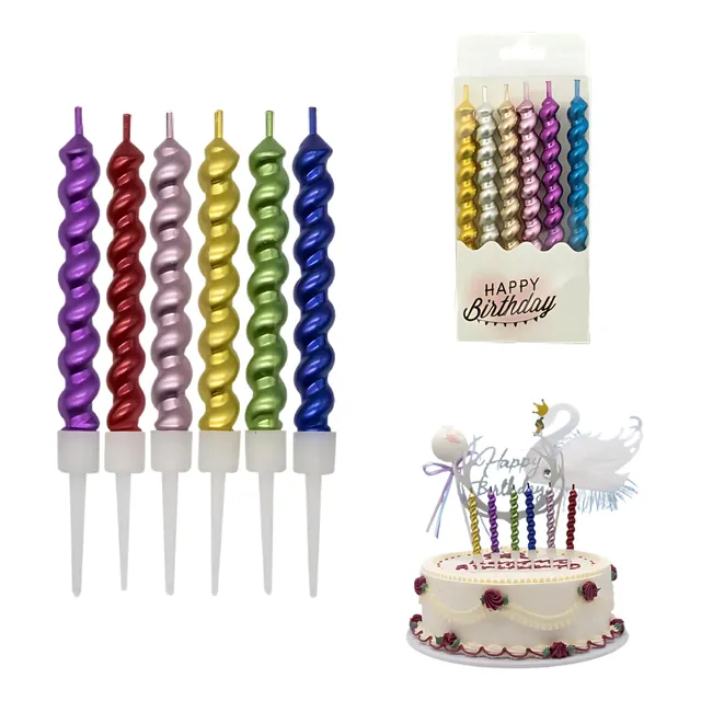 Pack 6 Velas Velitas Cumpleaños Espiral Metalizadas Colores