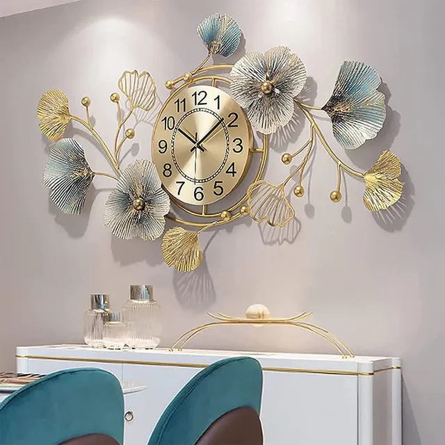 Kileli Reloj Pared Metal Moderno 3d Creativo Hoja Ginkgo Luz