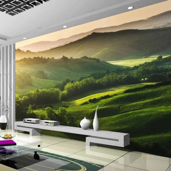 Mural Pared 3d Montaña Pradera Paisaje Natural Extraible Tv