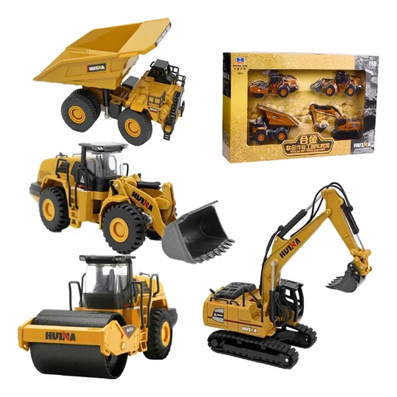 Maquinas De Coleccion X4 Escala Metalica Excavadora Volqueta Color Amarillo