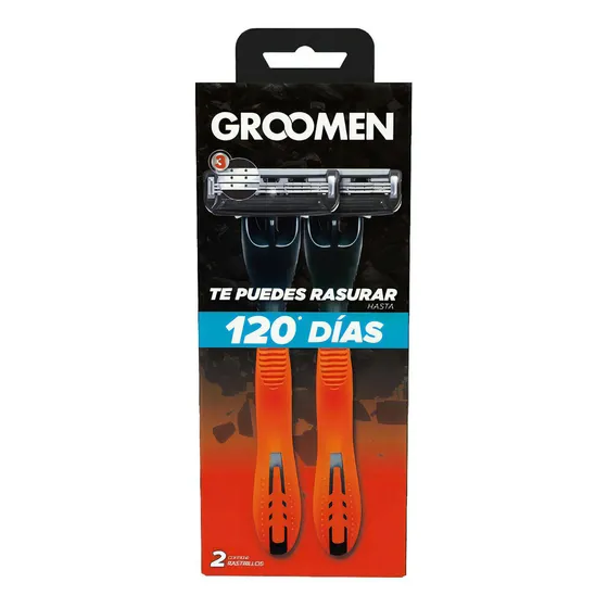 Groomen 300 120 Días Rastrillo Desechable 3 Navajas 2 Pzas
