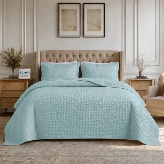 Cubrecamas King Aqua Cobertor Quilt Atenas Acolchado Liviano Textil Verano Invierno 2 Fundas Almohada Suave