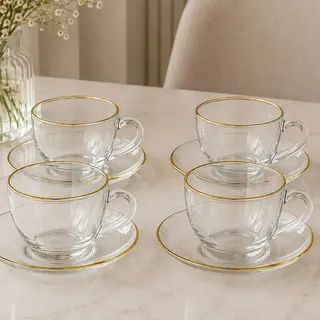 Jogo 4 Xícaras Clássica Haüskraft Borda Dourada Elegante 225ml Transparente Clas