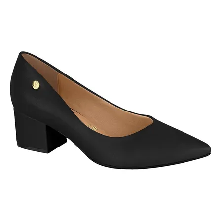 Scarpin Feminino Salto Bloco Bico Fino Vizzano Confortável O Preto Liso 39 Br