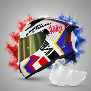 Capacete Norisk Flow Novas Cores Com Viseira Extra + Spoiler Branco Vizion Brilhante 58