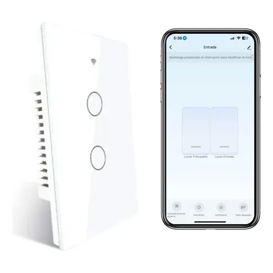 Interruptor De Luz Wifi Tactil 2c Tuya Smart Domotica 10 A 220v Blanco