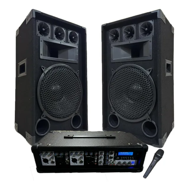 Combo Par De Bafles 12'' 300w + Consola Potenciada Bt + Mic