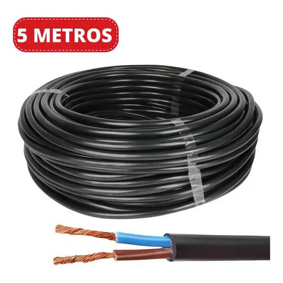 Cobrecom Rolo Fio Cabo Pp Flexível 2x0,75mm Com Inmetro 2 Vias 0 75mm 5m Cor Da Cobertura Preto