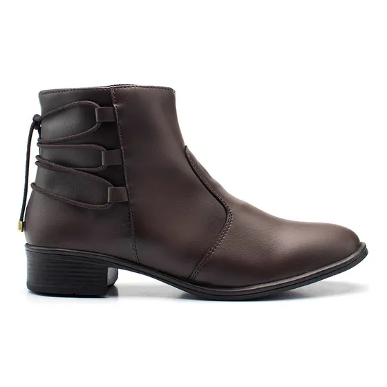 Bota Cano E Salto Baixo Marrom Com Laço Atrás