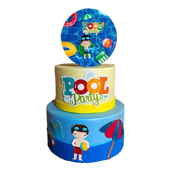 Bolo Fake / Falso Pool Party Menino Azul - Festa Na Piscina