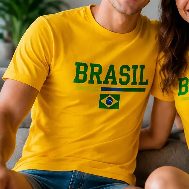 Kit 2 Camisas Brasil Casal Copa Hexa 100% Algodao Unissex Amarelo P-g