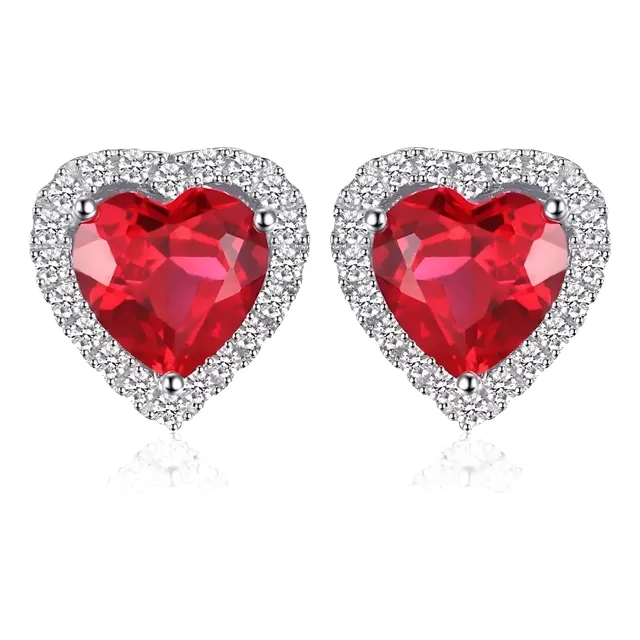 Aretes En Plata Y Rubí Corazon Para Mujer