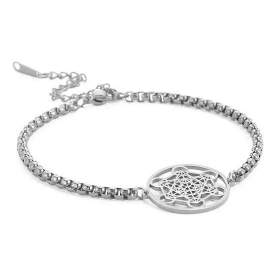 Pulsera Cubo Metatrón Acero Inoxidable Sello De Protección