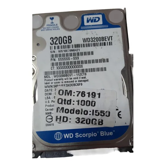 Hd Western Digital  Wd3200bevt 320gb Sata 5400 2.5 Pol. Prata (Recondicionado)