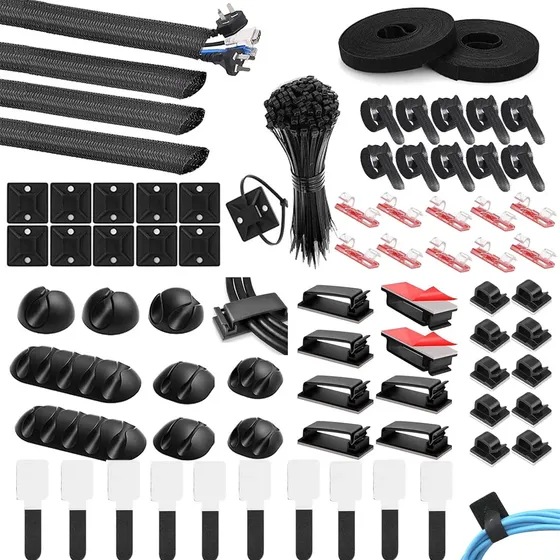 173 Pzs Organizadores De Cables Heobei ,incluye Fundas Para Cables, Abrazaderas Para Cables, Bridas Y Soportes, Soportes Para Cables Para Escritorios, Televisores Y Oficinas