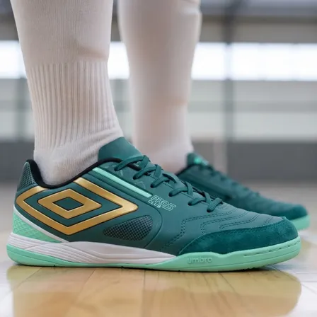 Chuteira Futsal Umbro Pro 5 Bump Club Edição Bright Emerald Petróleo-preto-verde 40 Br