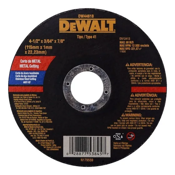 Disco De Corte 4 1/2 X 7/8 X 3/64 Dewalt Dw44618