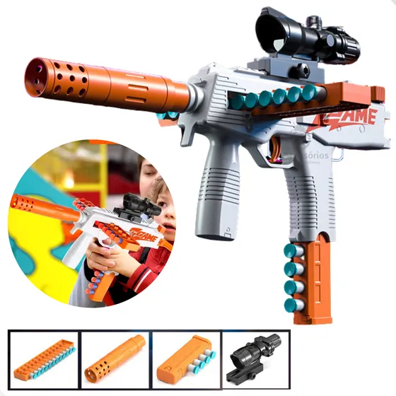 Pistola Lança Dardo Estilo Nerf Com Carregador E Mira Sniper